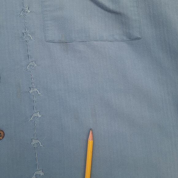 Hook & Tackle Size L Blue Embroidered Marlin Camp Shirt Rayon Polyester - Picture 6 of 10